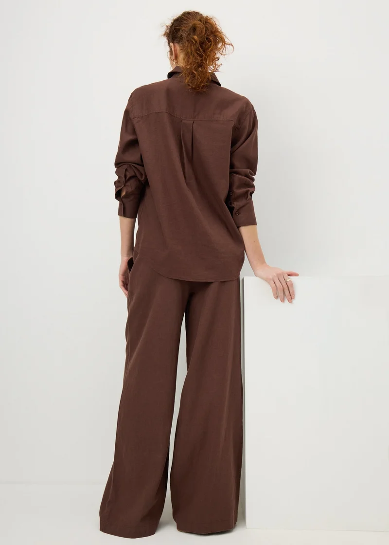 Matalan Brown Chocolate Brown Linen Wide Leg Co Ord Trousers for Women | Best Price UAE